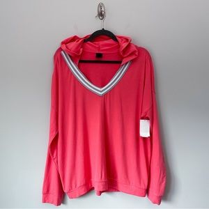 Free Press Coral V-Neck Hooded Long Sleeve Top